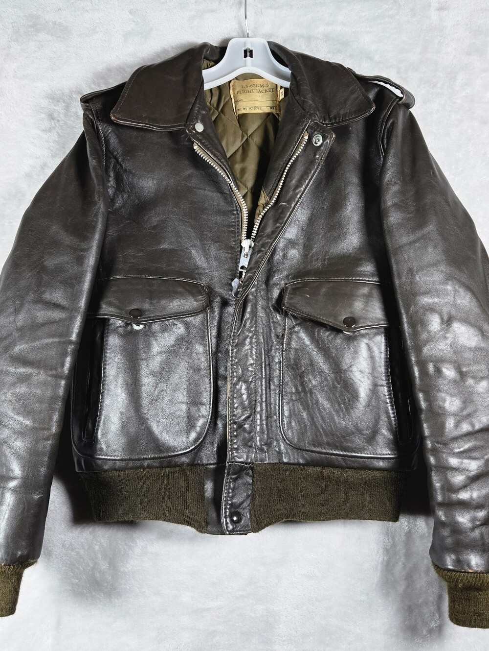 Schott Flight Leather Jacket Mens 38 Dark Brown Bomber Quilted Liner Full Zip